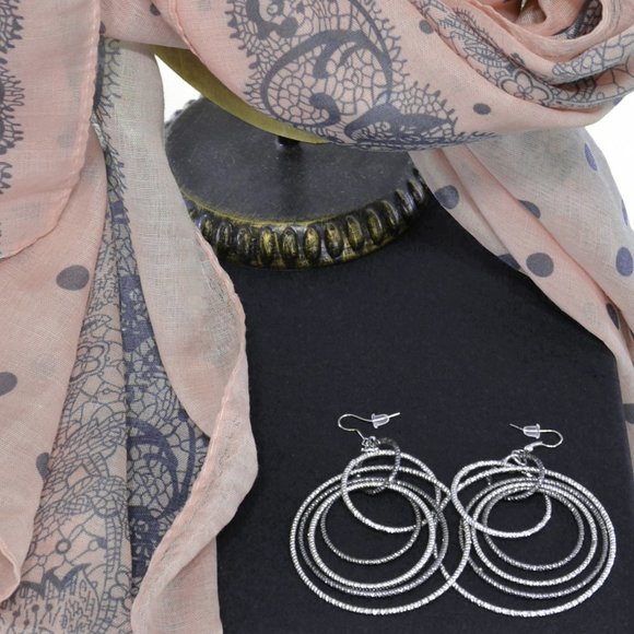 Pink Oblong Scarf & Silver Dangle Hoop Earrings - Picture 2 of 2